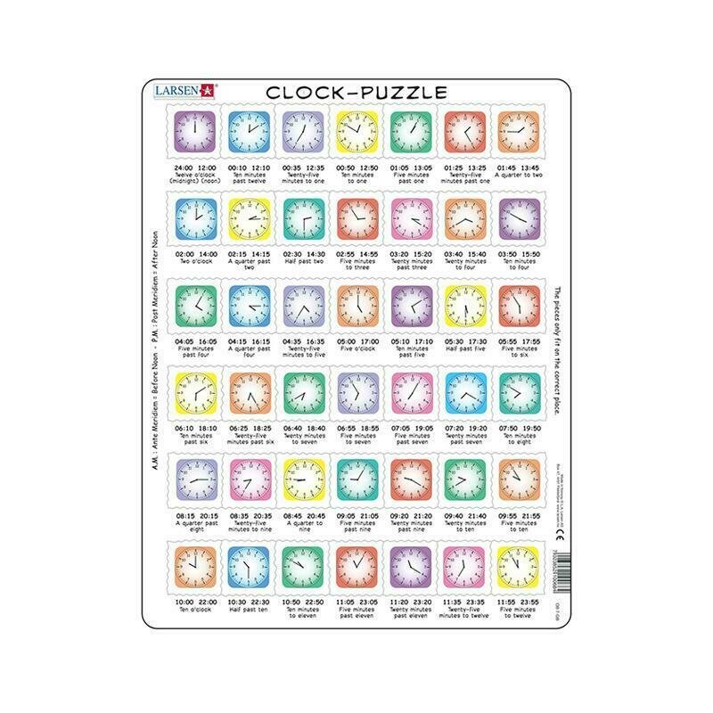 Larsen - puzzle educativ ora pe ceas , puzzle copii , maxi, orientare tip portret, in engleza, piese 42