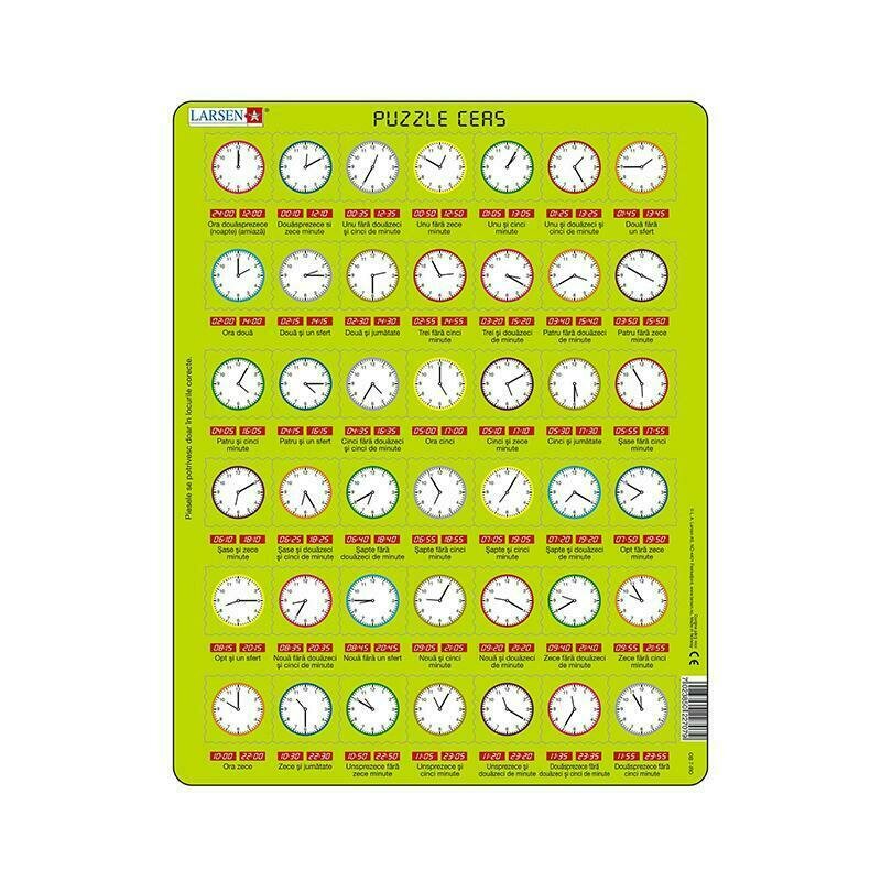 Larsen - puzzle educativ ora pe ceas , puzzle copii , maxi, orientare tip portret, in romana, piese 42