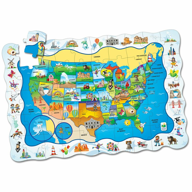 The learning journey - puzzle educativ harta sua cu joc puzzle copii, piese 50