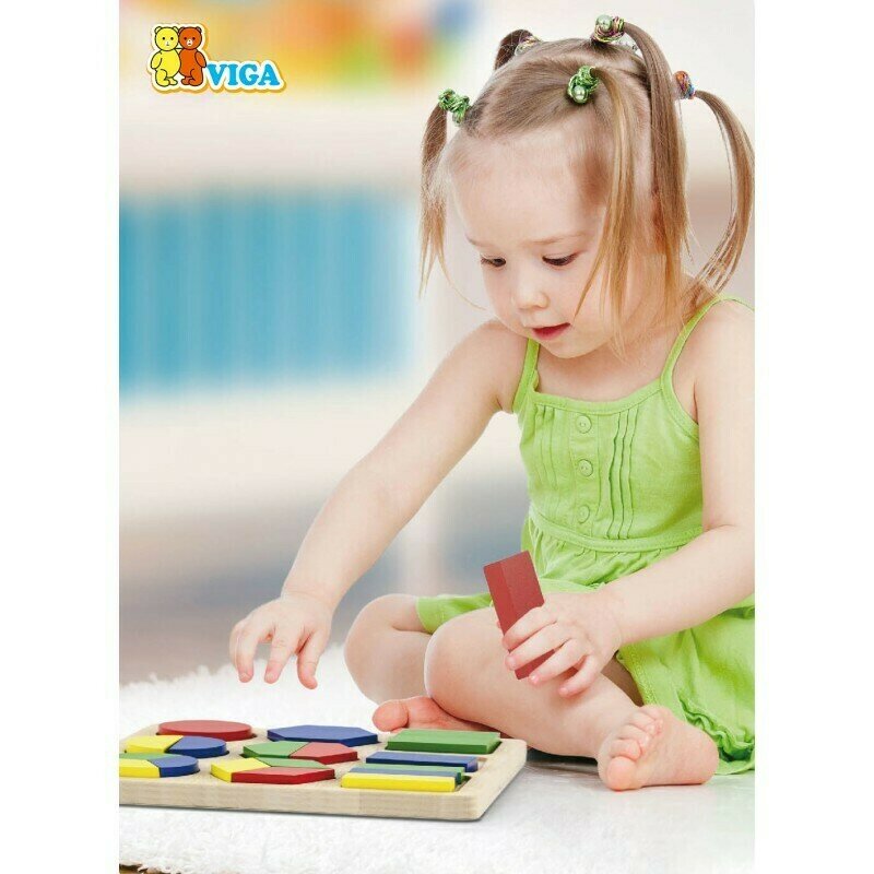 Viga - puzzle din lemn sortator cu forme geometrice si fractii , puzzle copii, piese 18