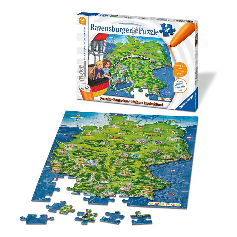 Ravensburger - puzzle educativ harta tiptoi puzzle copii, piese 100