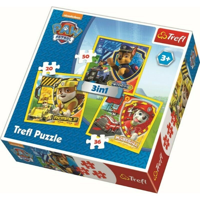 Trefl - Puzzle personaje Eroii catelusi , Puzzle Copii , 3 in 1, piese 106, Multicolor