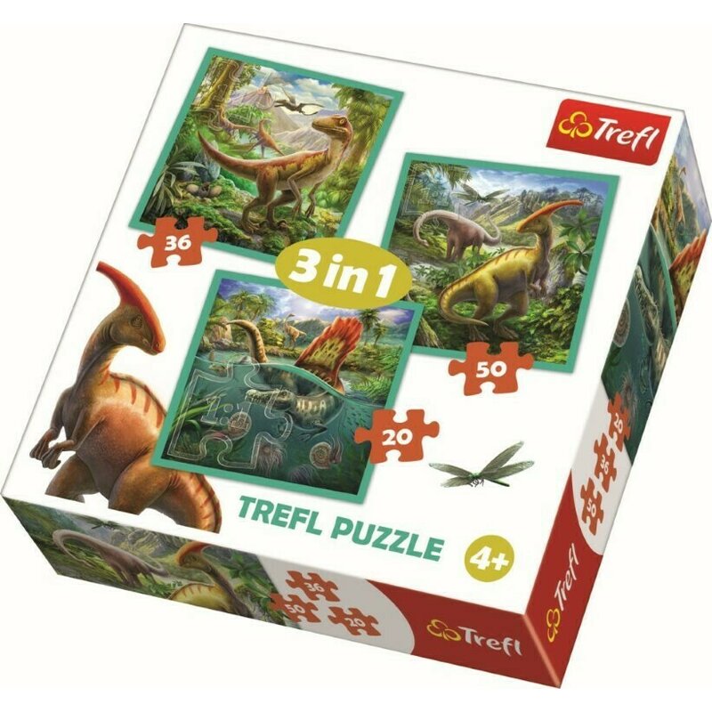 Trefl - Puzzle animale Lumea extraordinara a dinozaurilor , Puzzle Copii , 3 in 1, piese 103