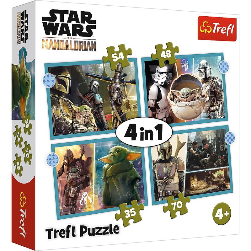 Trefl - PUZZLE 4IN1 STAR WARS - MANDALORIANUL