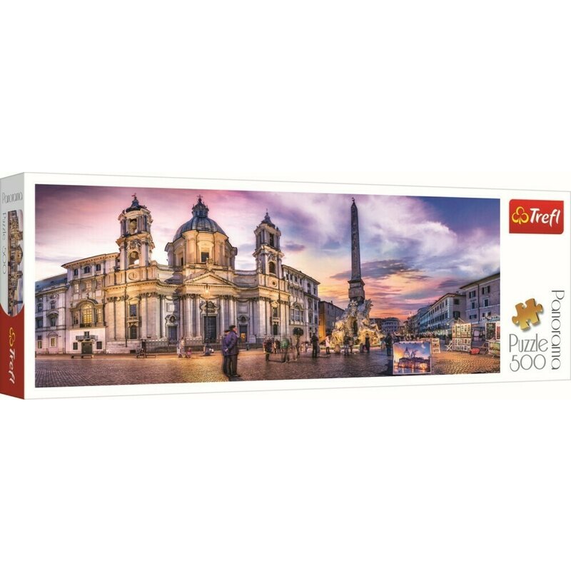 Trefl - Puzzle peisaje Panorama Piata Navona din Roma , Puzzle Copii, piese 500, Multicolor