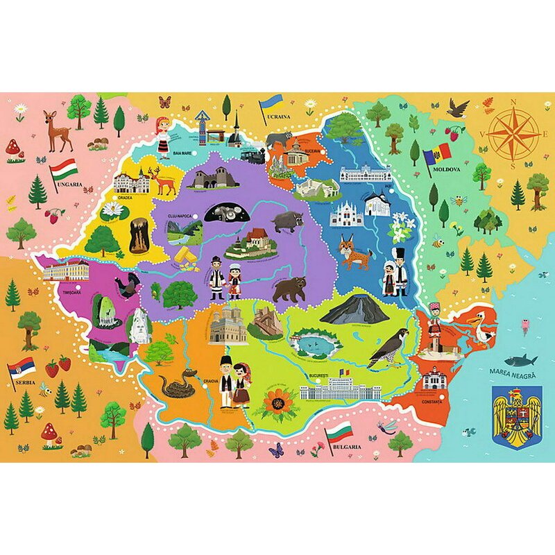 harta turistica a romaniei cu obiective turistice Trefl - Puzzle educativ Harta Romaniei , Puzzle Copii, piese 44