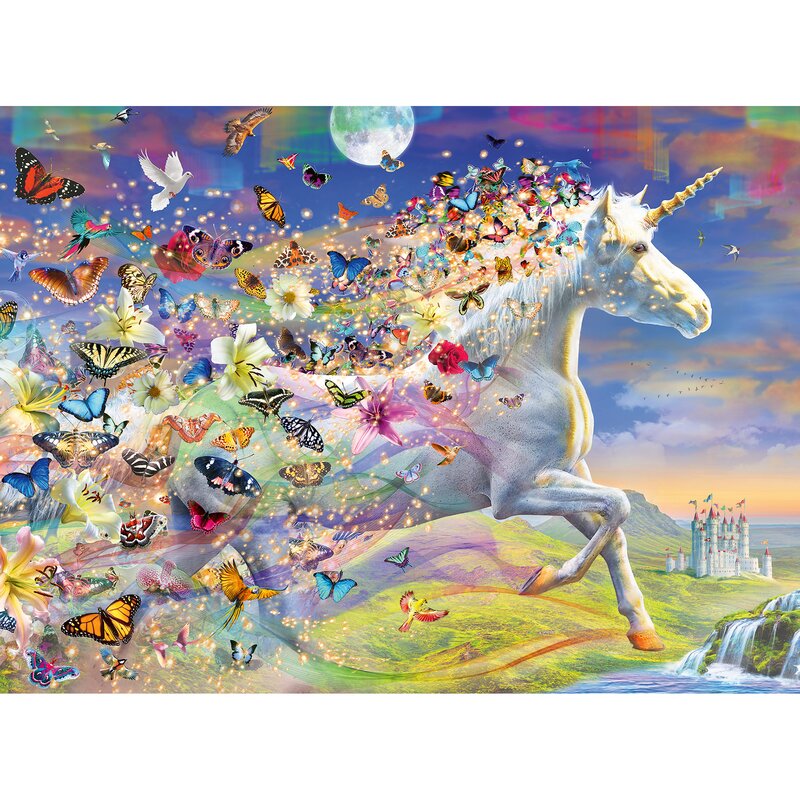 Ravensburger - puzzle personaje unicorni si fluturi cu stickere puzzle copii, piese 500