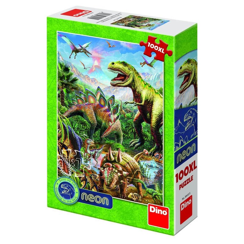 Dino - toys - puzzle xl lumea dinozaurilor neon 100 piese