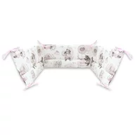 Aparatoare pentru patut, Qmini, Din bumbac certificat Oeko Tex Standard 100, 180x30 cm, Cu panglici, Teddy Bear and Friends Pink