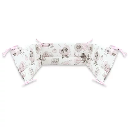 Aparatoare pentru patut, Qmini, Din bumbac certificat Oeko Tex Standard 100, 180x30 cm, Cu panglici, Teddy Bear and Friends Pink