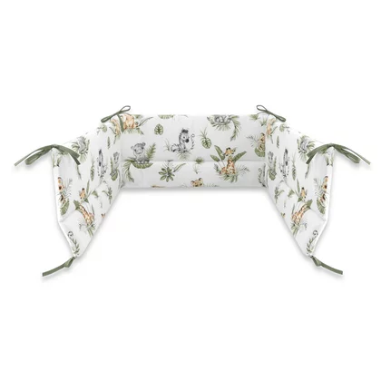 Aparatoare pentru patut, Qmini, Din bumbac certificat Oeko Tex Standard 100, 210X30 cm, Cu panglici, Safari