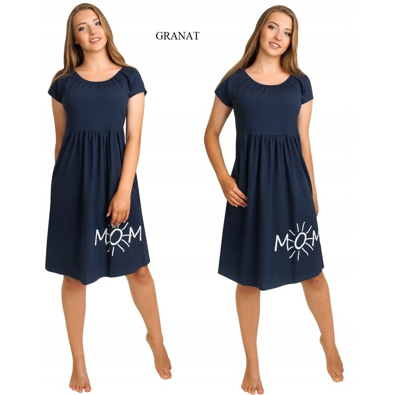 Qmini - Camasa de alaptat, L/XL, Din bumbac si elastan, MOM, Bleumarin