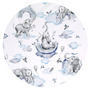 Cearceaf cu elastic, Qmini, Pentru patut 120x60 cm, Din bumbac certificat Oeko Tex Standard 100, Elephants on Rainbow Blue - 3