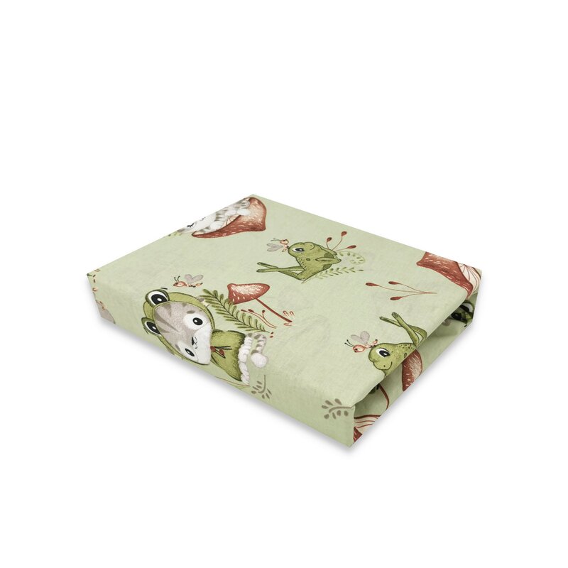 Cearceaf cu elastic, Qmini, Pentru patut leagan sau patut co-sleeper, Dimensiune 90x40 cm, Din bumbac certificat Oeko Tex Standard 100, Frogs