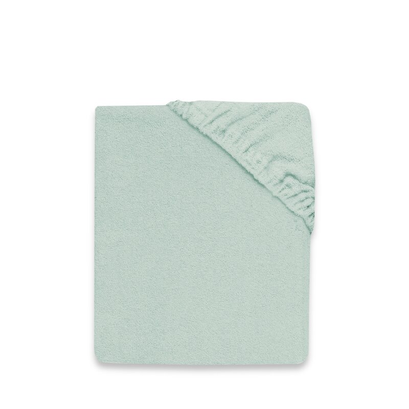 Cearceaf cu elastic, Qmini, Pentru patut leagan sau patut co-sleeper, Dimensiune 90x40 cm, Din bumbac terry, Material certificat Oeko Tex Standard 100, Cold Mint