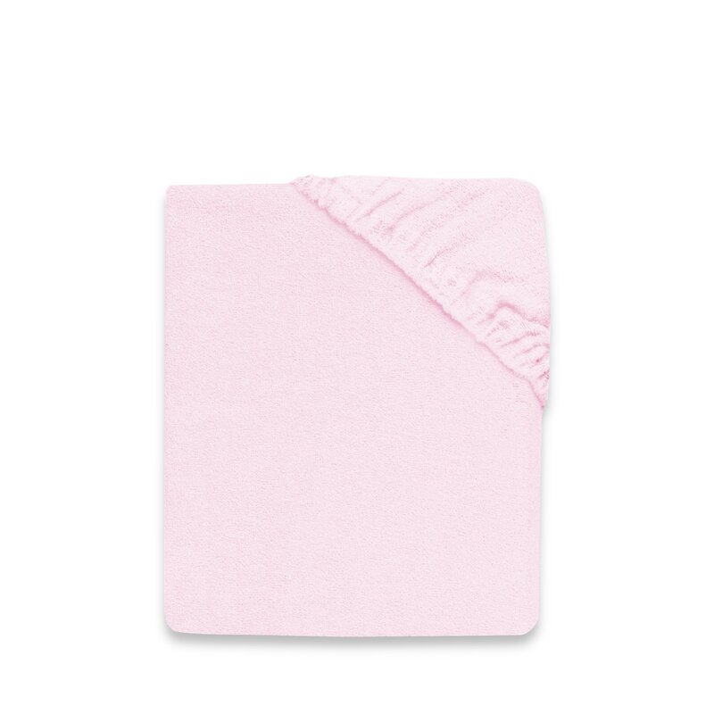 Cearceaf cu elastic, Qmini, Pentru patut leagan sau patut co-sleeper, Dimensiune 90x40 cm, Din bumbac terry, Material certificat Oeko Tex Standard 100, Pink