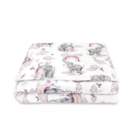 Lenjerie patut junior cu 2 piese, Qmini, Din bumbac certificat Oeko Tex Standard 100, 140 x 200 cm, Elephants on Rainbow Pink