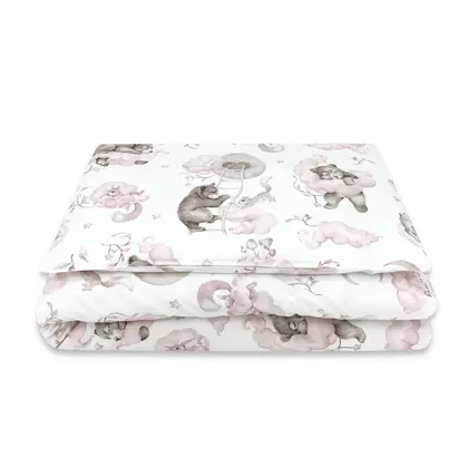 Lenjerie patut junior cu 2 piese, Qmini, Din bumbac certificat Oeko Tex Standard 100, 140 x 200 cm, Teddy Bear and Friends Pink