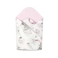 Paturica de infasat, Qmini, Cu doua fete, Cu multiple utilizari, Cu inchidere arici velcro, Dimensiune 75x75 cm, Din bumbac certificat Oeko Tex Standard 100, Elephants on Rainbow Pink