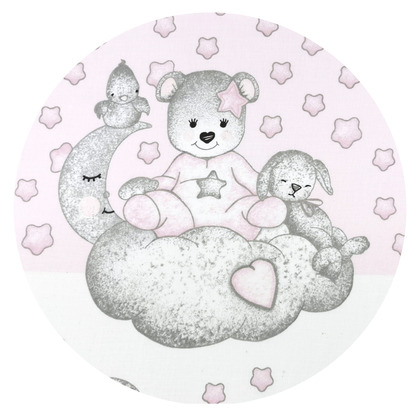 Qmini - Paturica de infasat cu doua fete, Cu multiple utilizari, Cu inchidere arici velcro, Dimensiune 75x75 cm, Din bumbac certificat Oeko Tex Standard 100, Teddy Bear with Pink Heart