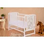 Patut din lemn bebe, 120x60 cm, Cu laterala culisanta, Din lemn de pin si mdf, Stabil si rezistent, Inaltime saltea reglabila pe 3 nivele, Laterala cu 3 bete detasabile, EN716-1, EN716-2, Alb, Qmini, Timmi Heart - 5