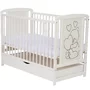 Patut din lemn, 120x60 cm, Cu sertar, Din lemn de pin si mdf, Stabil si rezistent, Inaltime saltea reglabila pe 3 nivele, Laterala cu 3 bete detasabile, EN716-1, EN716-2, Alb, Qmini, Timmi Heart + Saltea 8 cm - 7