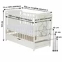 Patut din lemn, 120x60 cm, Cu sertar, Din lemn de pin si mdf, Stabil si rezistent, Inaltime saltea reglabila pe 3 nivele, Laterala cu 3 bete detasabile, EN716-1, EN716-2, Alb, Qmini, Timmi Heart + Saltea 8 cm - 4