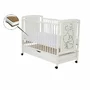Patut din lemn, 120x60 cm, Cu sertar, Din lemn de pin si mdf, Stabil si rezistent, Inaltime saltea reglabila pe 3 nivele, Laterala cu 3 bete detasabile, EN716-1, EN716-2, Alb, Qmini, Timmi Heart + Saltea 8 cm - 2