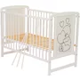 Patut din lemn, 120x60 cm, Din lemn de pin si mdf, Stabil si rezistent, Inaltime saltea reglabila pe 3 nivele, Laterala cu 3 bete detasabile, EN716-1, EN716-2, Alb, Qmini, Timmi Heart + Saltea 10 cm - 14
