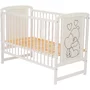 Patut din lemn, 120x60 cm, Din lemn de pin si mdf, Stabil si rezistent, Inaltime saltea reglabila pe 3 nivele, Laterala cu 3 bete detasabile, EN716-1, EN716-2, Alb, Qmini, Timmi Heart + Saltea 12 cm - 14