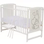 Patut din lemn, 120x60 cm, Din lemn de pin si mdf, Stabil si rezistent, Inaltime saltea reglabila pe 3 nivele, Laterala cu 3 bete detasabile, EN716-1, EN716-2, Alb, Qmini, Timmi Heart + Saltea 12 cm - 11