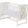 Patut din lemn, 120x60 cm, Din lemn de pin si mdf, Stabil si rezistent, Inaltime saltea reglabila pe 3 nivele, Laterala cu 3 bete detasabile, EN716-1, EN716-2, Alb, Qmini, Timmi Heart + Saltea 12 cm - 9