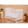Patut din lemn, 120x60 cm, Din lemn de pin si mdf, Stabil si rezistent, Inaltime saltea reglabila pe 3 nivele, Laterala cu 3 bete detasabile, EN716-1, EN716-2, Alb, Qmini, Timmi Heart + Saltea 12 cm - 7