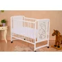 Patut din lemn, 120x60 cm, Din lemn de pin si mdf, Stabil si rezistent, Inaltime saltea reglabila pe 3 nivele, Laterala cu 3 bete detasabile, EN716-1, EN716-2, Alb, Qmini, Timmi Heart + Saltea 12 cm - 1