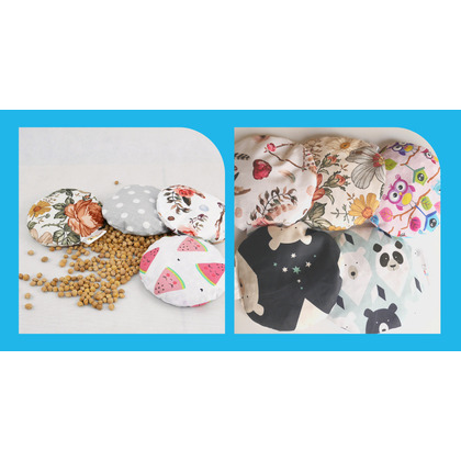 Pernuta anticolici, Qmini, Umpluta cu samburi de cirese, Cu husa din bumbac, Diametru 14 cm, Colorful Owls