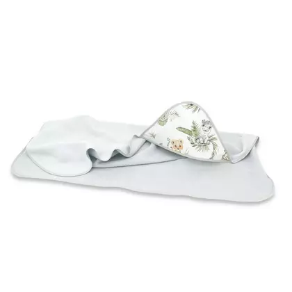Prosop cu gluga, Qmini, Mare, Dimensiune 100x100 cm, Din bumbac si thermo fleece, Materiale certificate Oeko Tex Standard 100, Safari