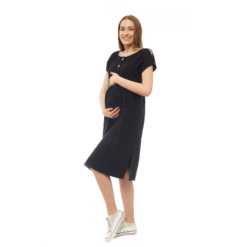 Rochie pentru gravide si pentru alaptare, Qmini, L/XL, Din in si poliester, Confortabila si lejera, Black