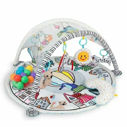 Salteluta interactiva, Qmini, Abby,  Cu muzica, 20 bile, 6 jucarii,  Pentru activitati educationale, 85x85 cm, Multicolor