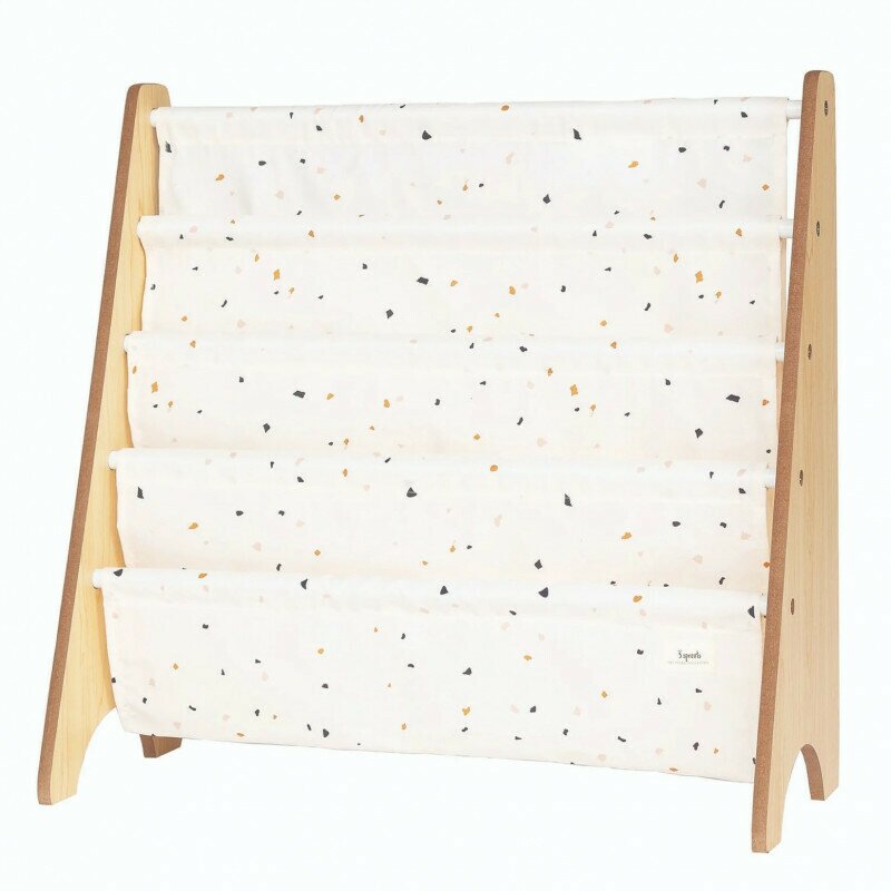 Raft organizator de carti pentru copii, material reciclat Terrazzo Cream, 3 Sprouts