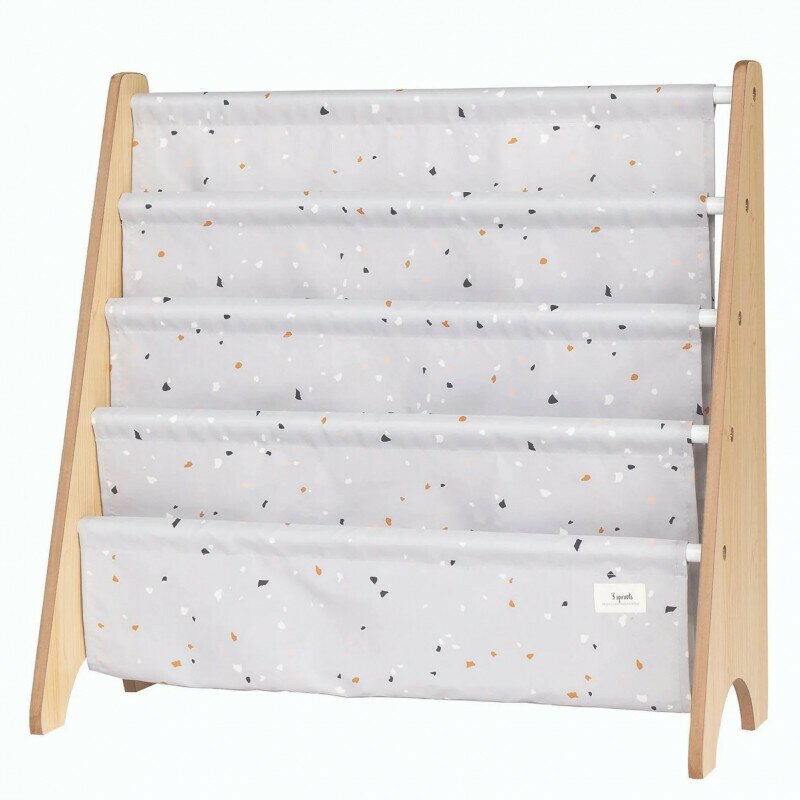 Raft organizator de carti pentru copii, material reciclat Terrazzo Grey, 3 Sprouts