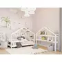 Raft, 169x135x35 cm, Pentru camera copii, In forma de casuta, Din lemn de pin certificat FSC, Tratat cu ceara naturala ecologica, Alb, YappyKids, YappyHytte - 2