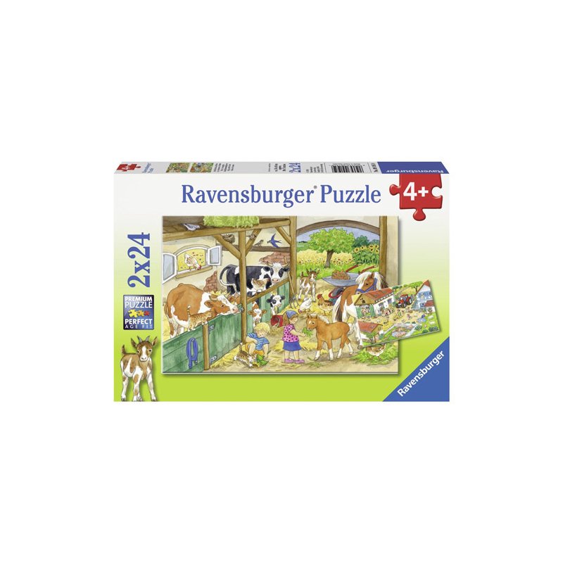 Ravensburger - Puzzle O zi la ferma, 2x24 piese