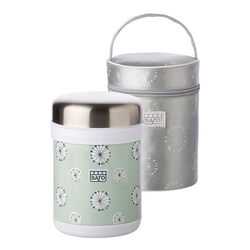 Saro Baby - Recipient termic inox pentru hrana cu husa de transport 900 ml, Mint