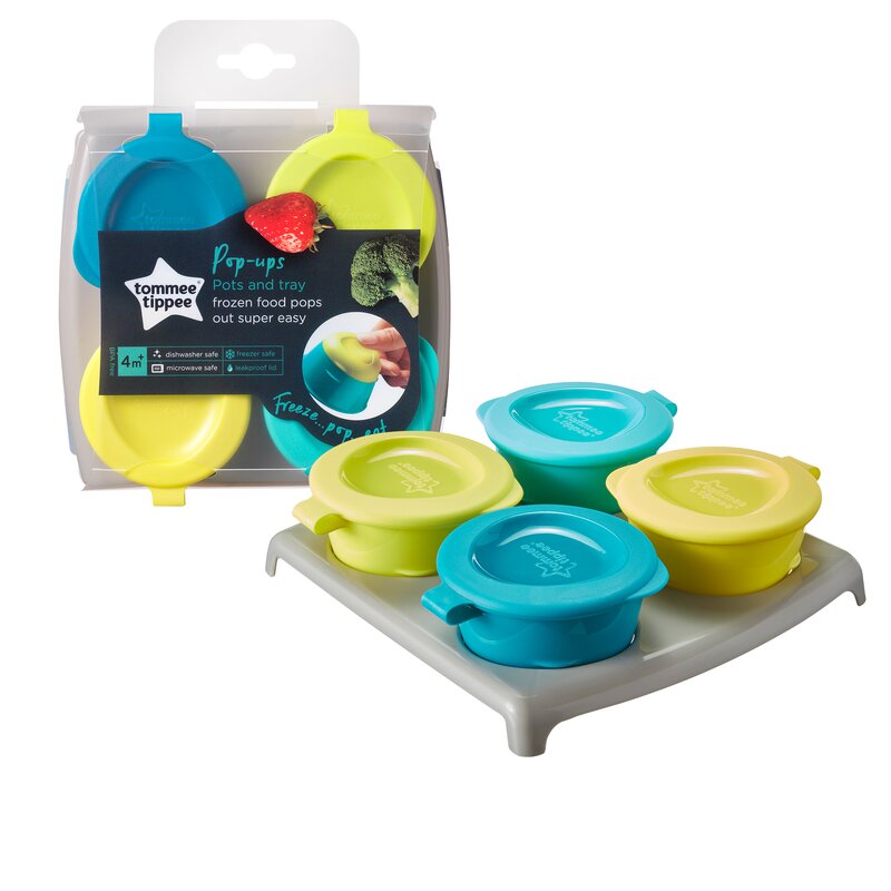 Tommee tippee - set recipiente de stocare hrana la congelator , cu tavita, albastru/galben