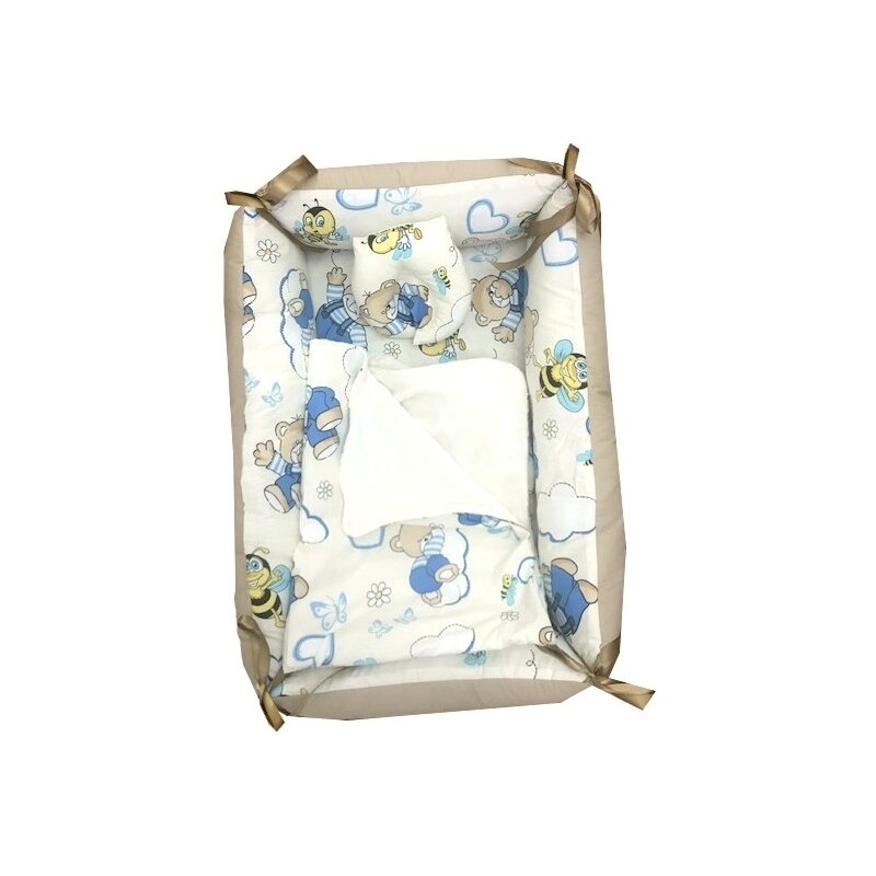 Deseda - reductor bebe bed nest cu paturica si pernuta antiplagiocefalie ursi cu albine pe crem