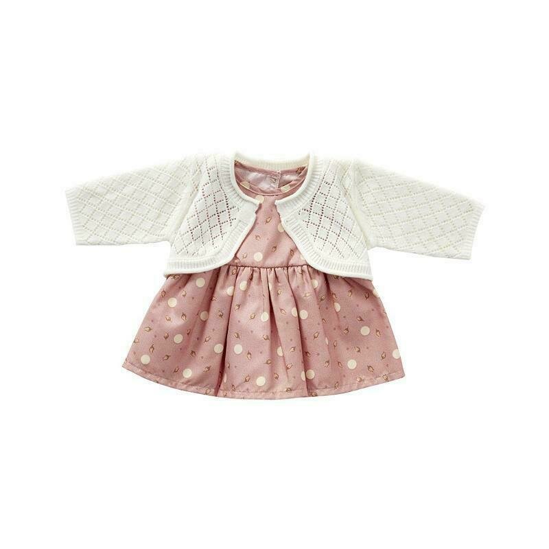 Byastrup - rochita roz si cardigan tricotat alb pentru papusi 30-35cm