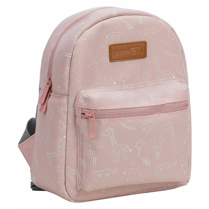 Rucsac pentru copii, FreeON, Small animals, Cu doua compartimente, Cu bretele reglabile, Deminsiune 21 x 9 x 27 cm, Dusty Pink