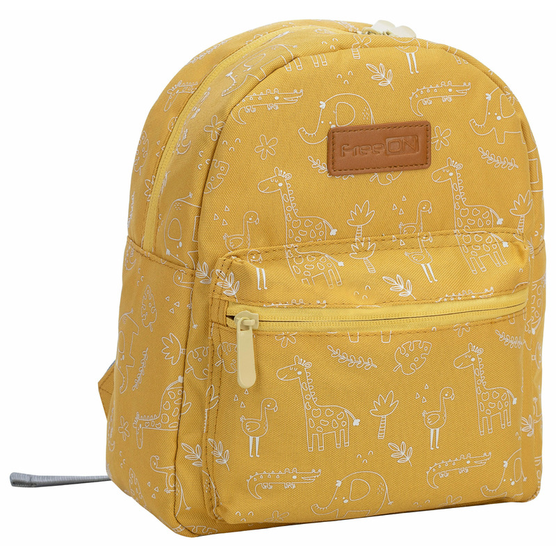 Rucsac pentru copii, FreeON, Small animals, Cu doua compartimente, Cu bretele reglabile, Dimensiune 21 x 9 x 27 cm, Yellow