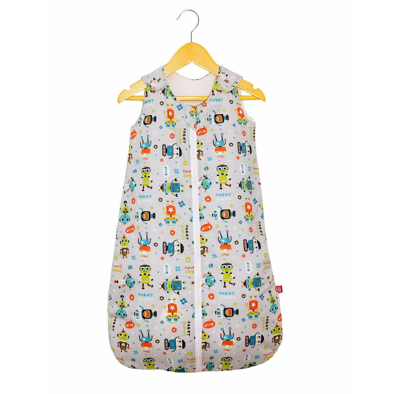 Sac de dormit copii, Robot Friends, din bumbac, 70 cm, 0.8 tog - Primavara