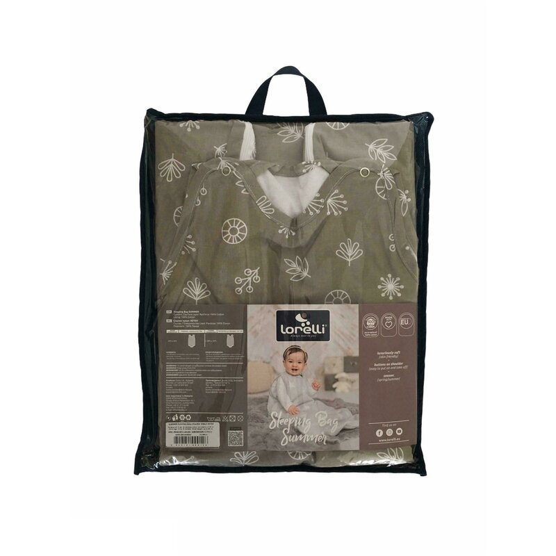 Lorelli - sac de dormit fara maneci , abstract leaves din bumbac, 80x47 cm, 0-9 luni, bej/gri